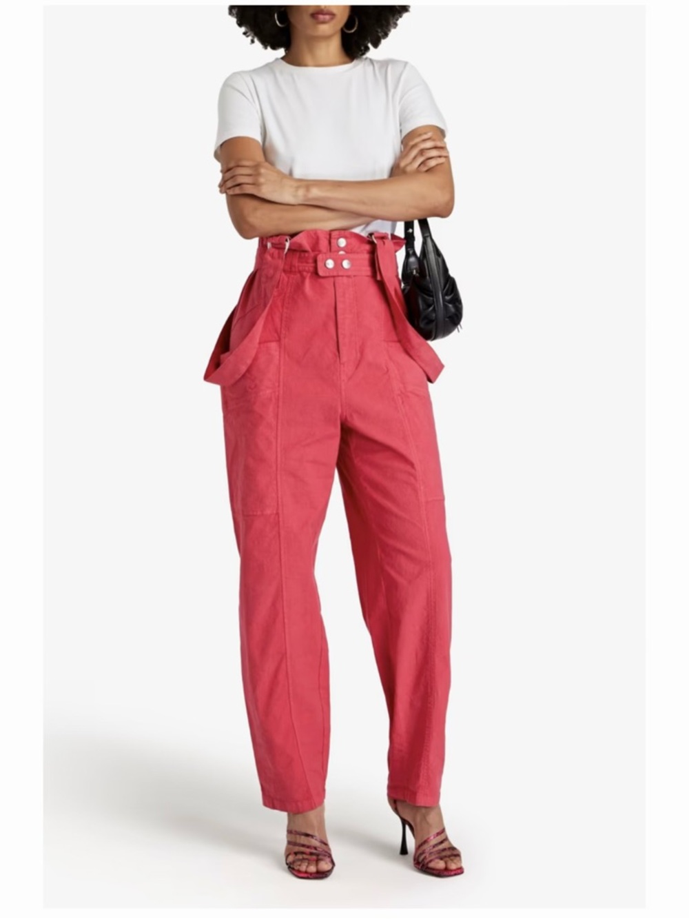 Isabel Marant Ekla Linen Blend Pants Coral Pink High Rise Tapered FR36